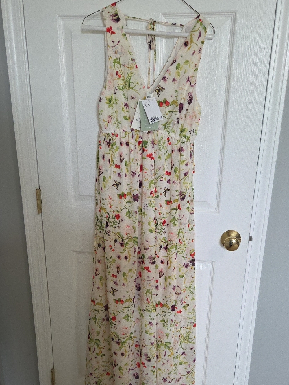 H&M Maternity Cream Floral Maxi Dress with Red and Green Accents
